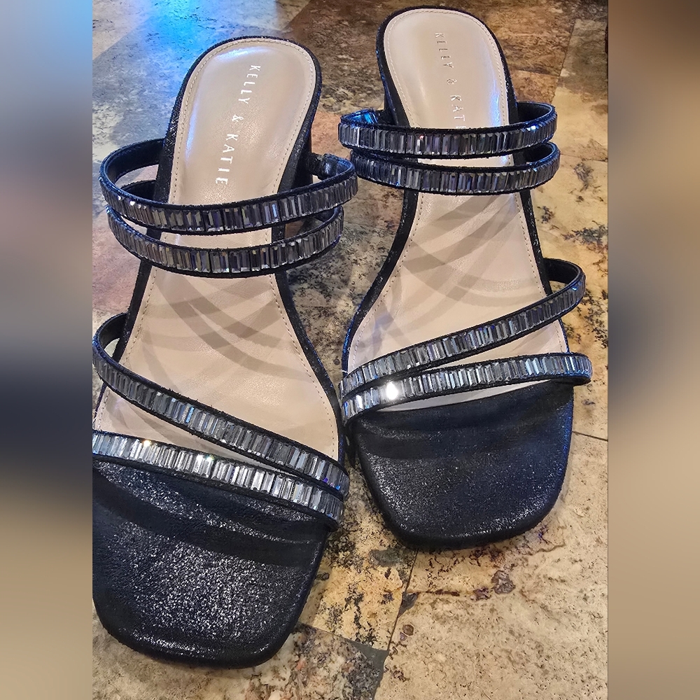 Kelly & Katie Glittery Black Strappy Heels Size 9.5 M